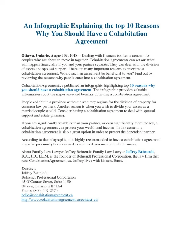 An Infographic Explaining the top 10 Reasons Why You Should Have a Cohabitation Agreement