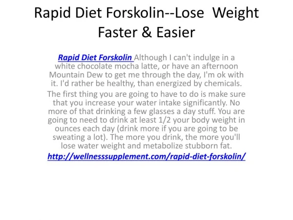 Rapid Diet Forskolin--Lose Weight Faster & Easier