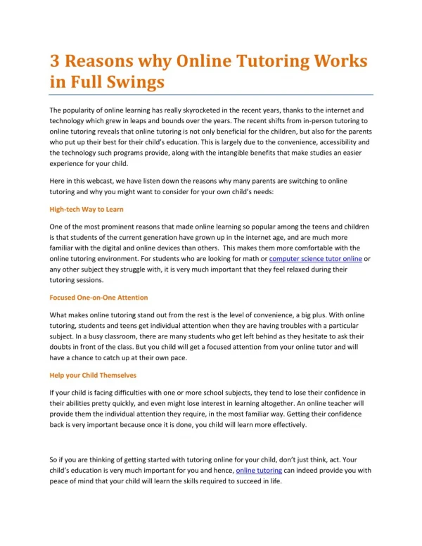 3 Reasons why Online Tutoring Works in Full Swings
