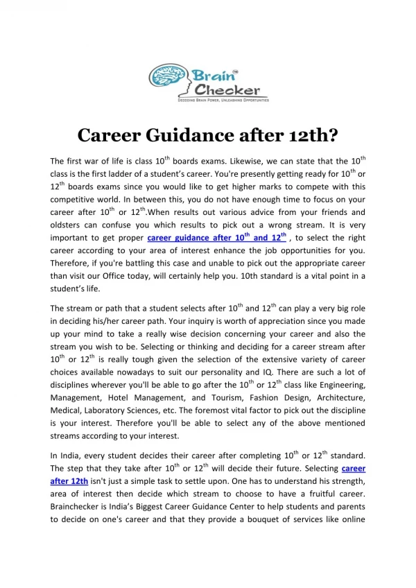 Career Guidance after 12th?