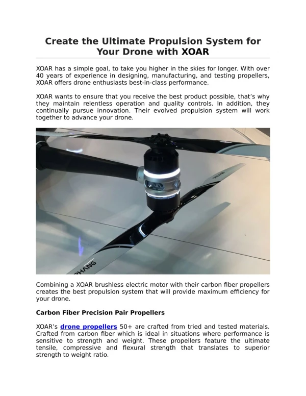 Create the Ultimate Propulsion System for Your Drone with XOAR