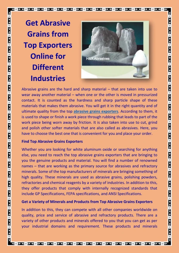 Get Abrasive Grains from Top Exporters Online for Different Industries