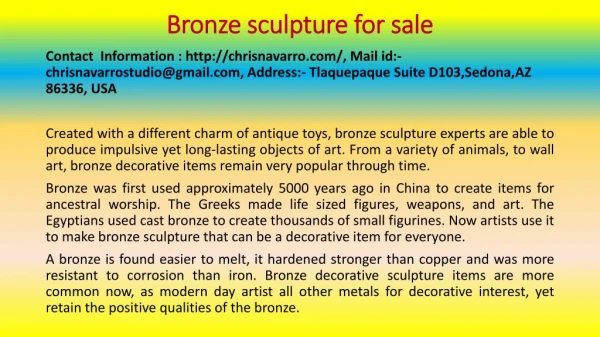Bronze Sculpture For Sale: Get The Beautiful Sculpture At A Reasonable Price