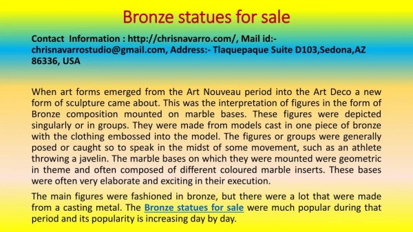 Collecting Bronze Statues Deco Figures - Outline of Value and Pitfalls to the Collector