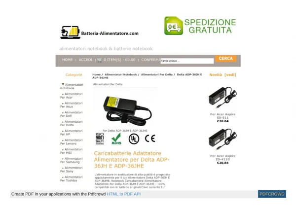 Caricabatterie Adattatore Alimentatore per Delta ADP-36JH E ADP-36JHE