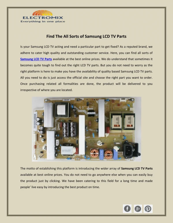 Find The All Sorts of Samsung LCD TV Parts
