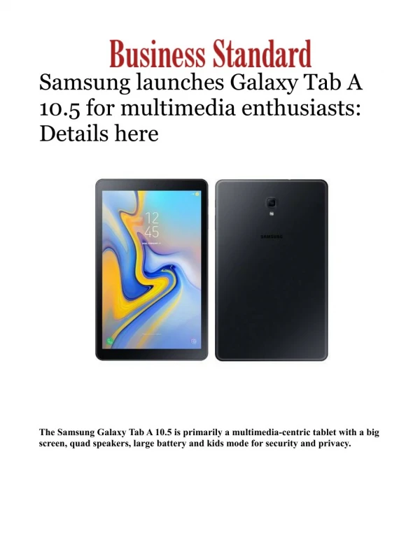 Samsung launches Galaxy Tab A 10.5 for multimedia enthusiasts: Details here