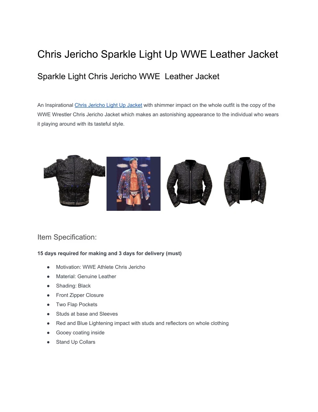 chris jericho sparkle light up wwe leather jacket