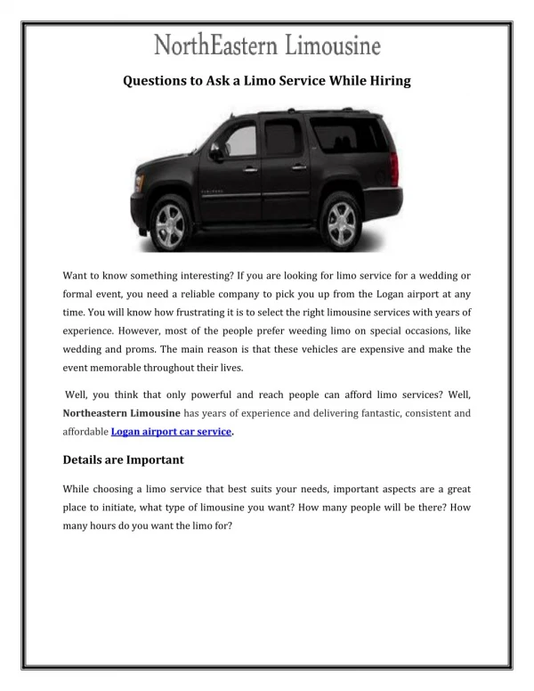 Questions to Ask a Limo Service While Hiring