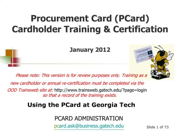 Procurement Card PCard Cardholder Training Certification January 2012