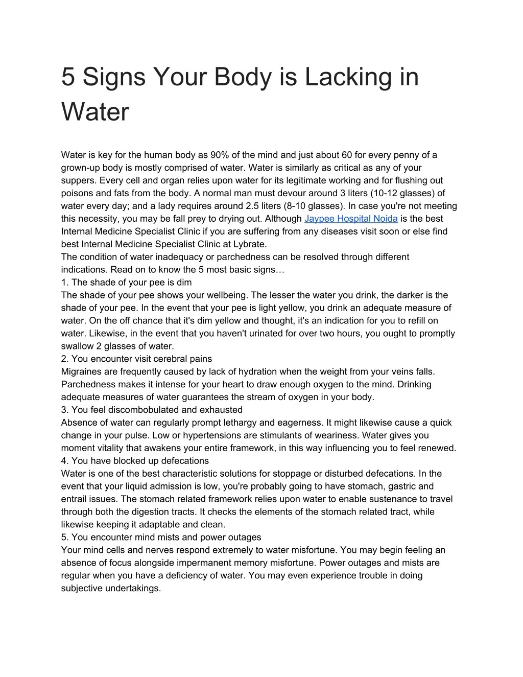 5 signs your body is lacking in water water