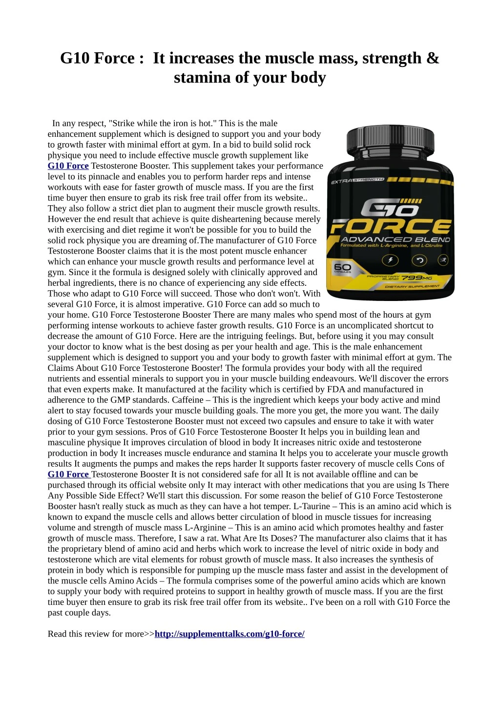g10 force it increases the muscle mass strength