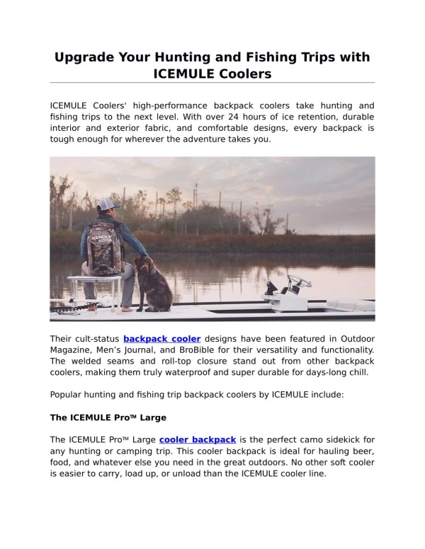 Upgrade Your Hunting and Fishing Trips with ICEMULE Coolers