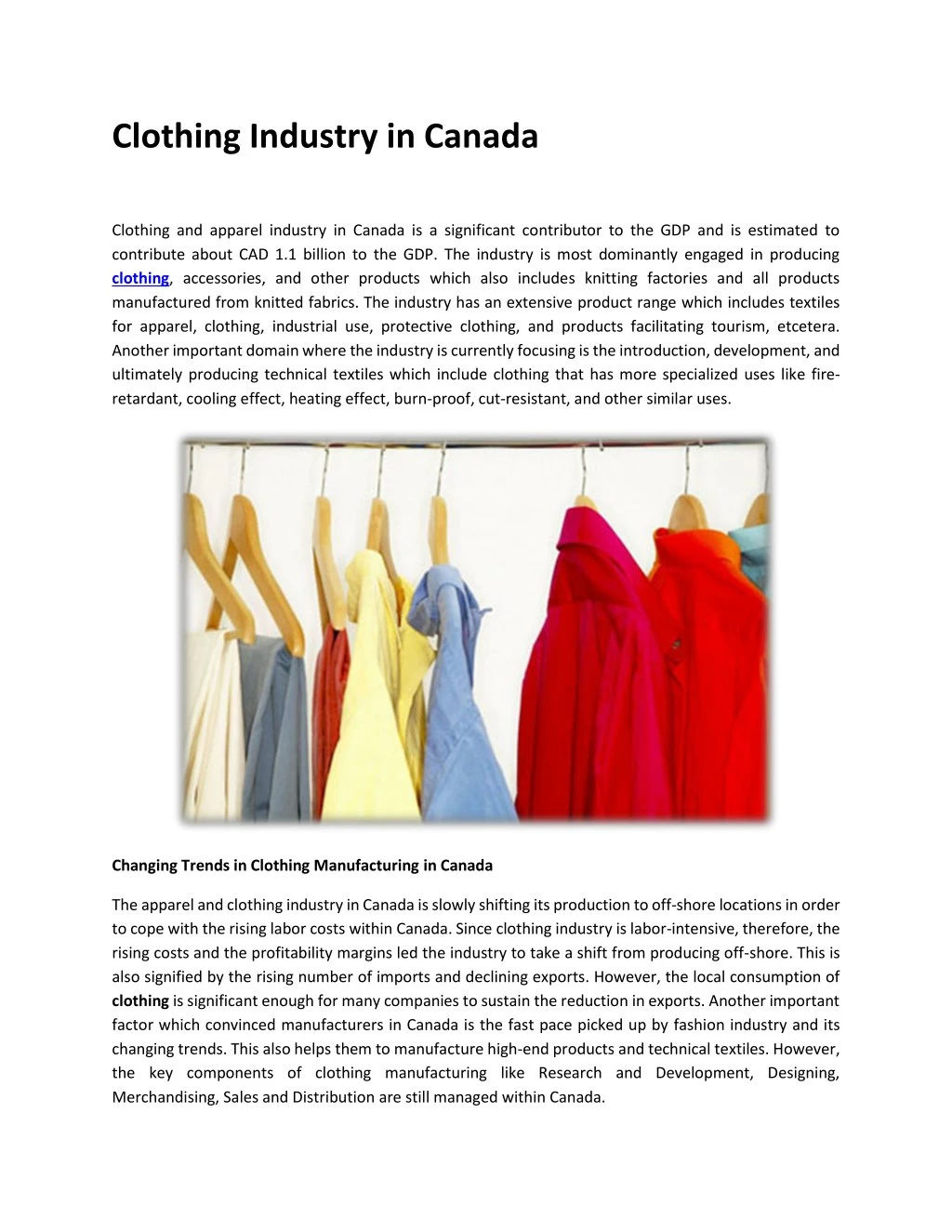 clothing industry in canada