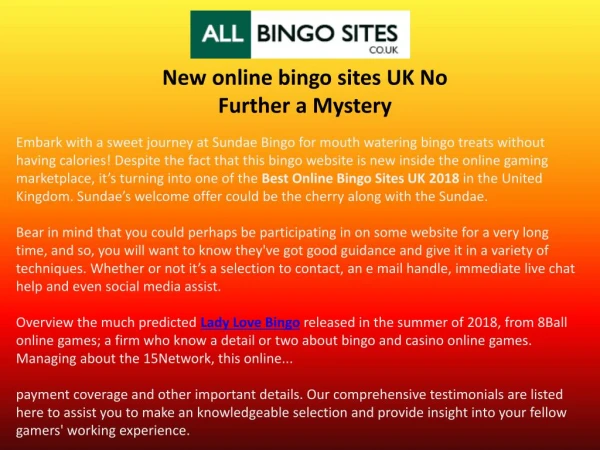 New online bingo sites UK No Further a Mystery
