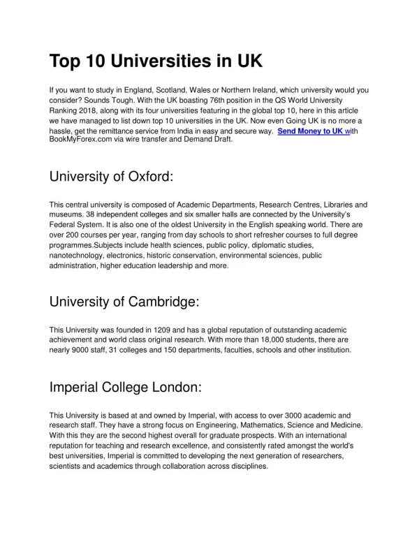 Foremost Colleges to Study in UK