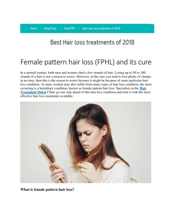 Female pattern hair loss (FPHL) and its cure