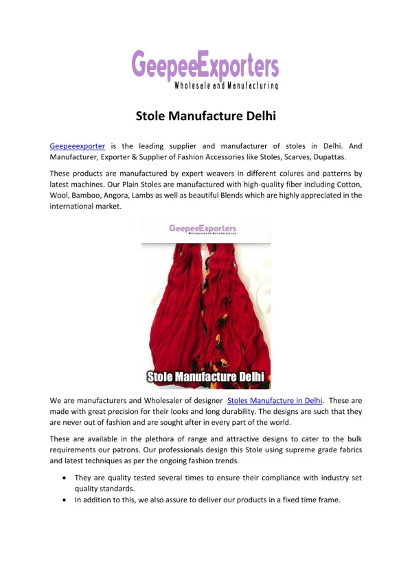 Stole Manufacture Delhi