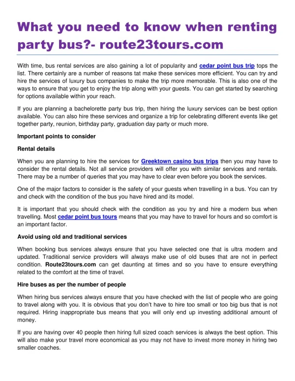 What you need to know when renting party bus?- route23tours.com
