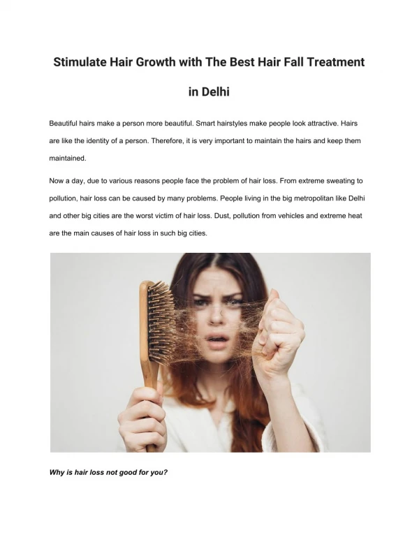 Stimulate Hair Growth with The Best Hair Fall Treatment in Delhi