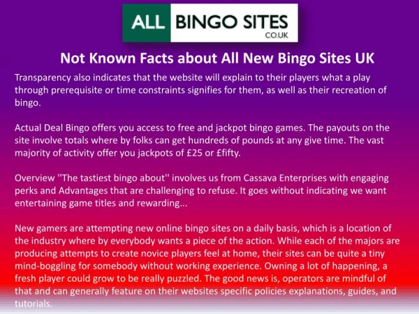 Not Known Facts About All New Bingo Sites UK