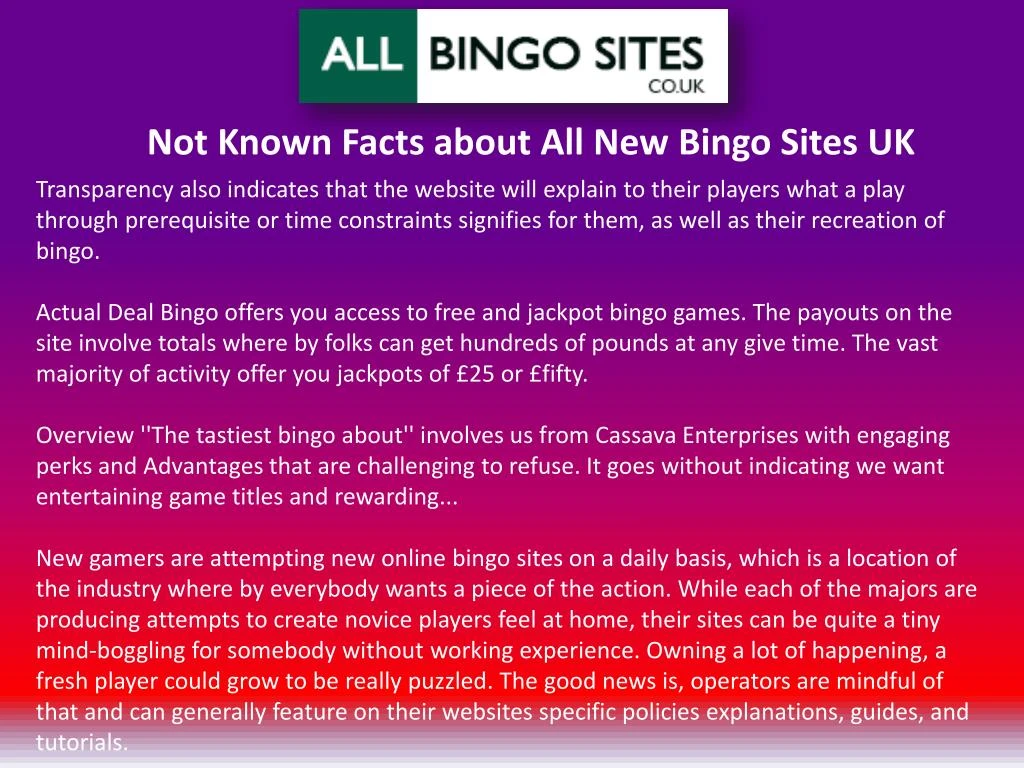 not known facts about all new bingo sites uk