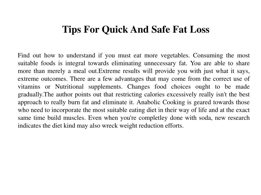 tips for quick and safe fat loss