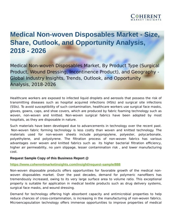 Medical Non-woven Disposables Market Opportunity Analysis, 2018-2026