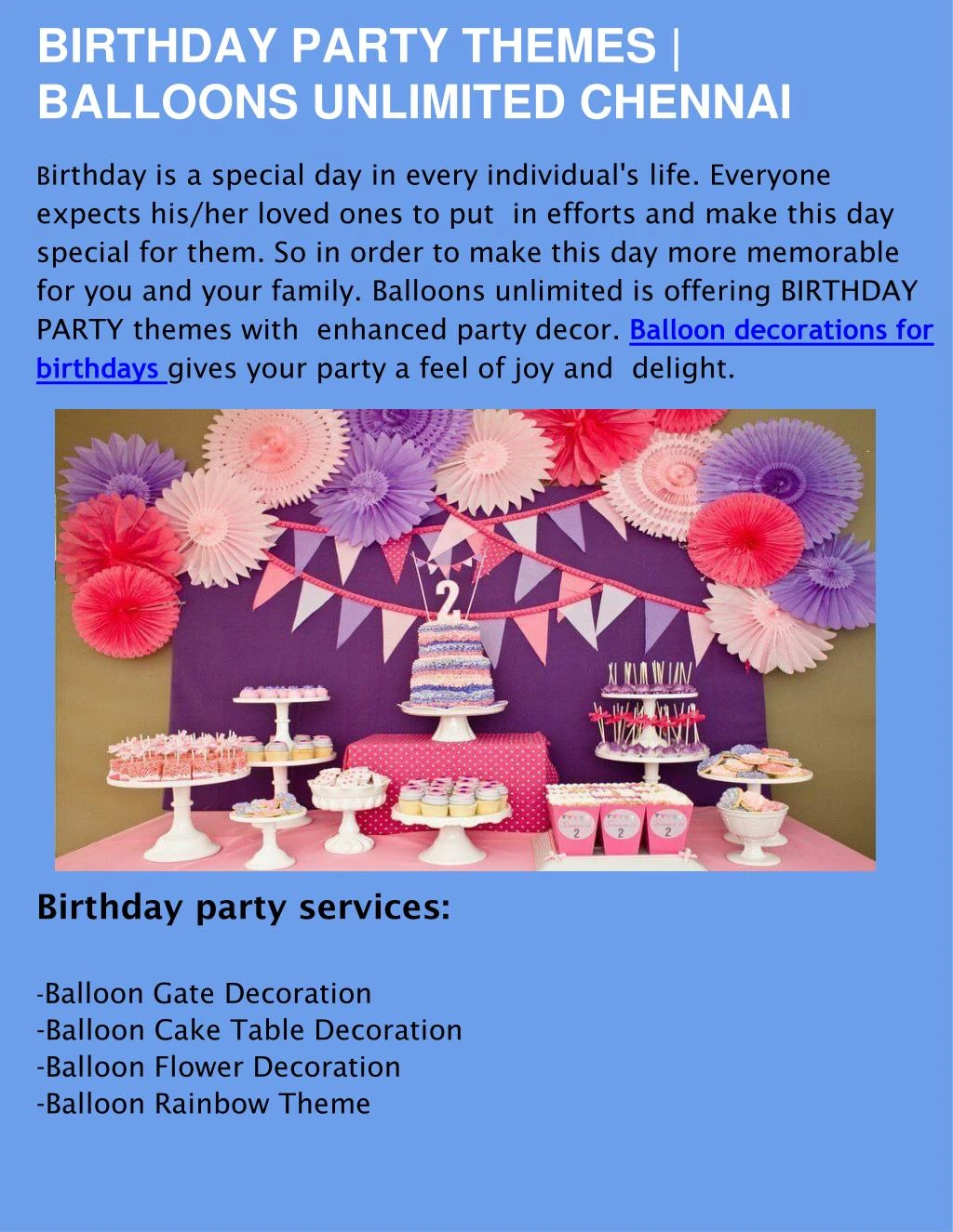 birthday party themes balloons unlimited chennai