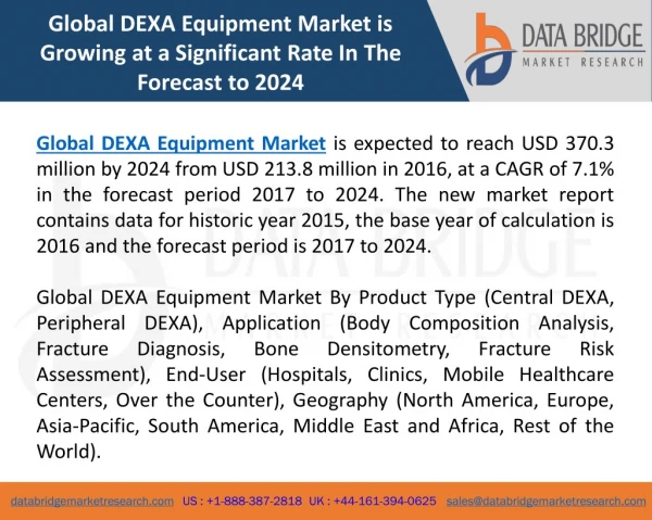 Global DEXA Equipment Market is Growing at a Significant Rate In The Forecast to 2024