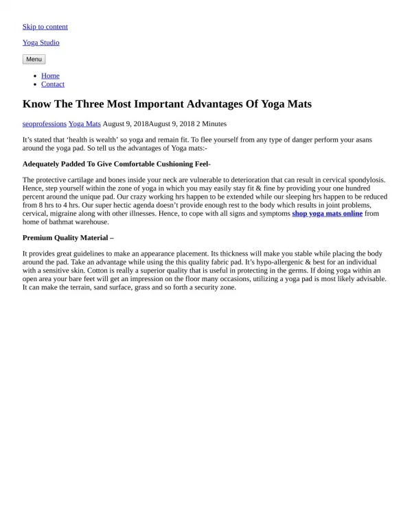 Know The Three Most Important Advantages Of Yoga Mats