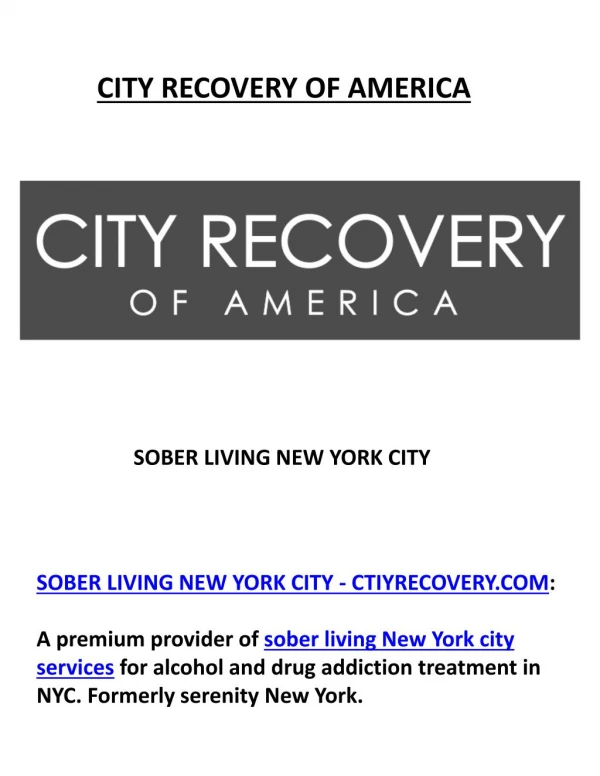 Best Sober Living Homes at City Recovery New York, USA