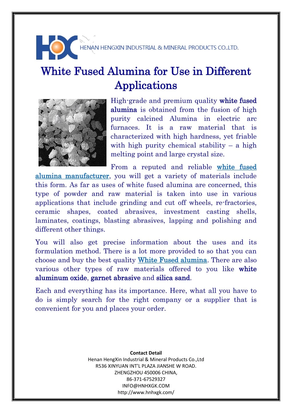 white fused alumina for use in different white