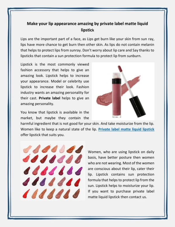 Make your lip appearance amazing by private label matte liquid lipstick