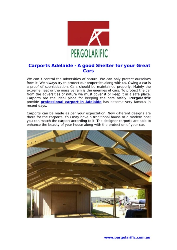 Carports Adelaide - A good Shelter for your Great Cars