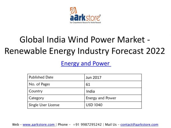 Global India Wind Power Market - Renewable Energy Industry Forecast 2022