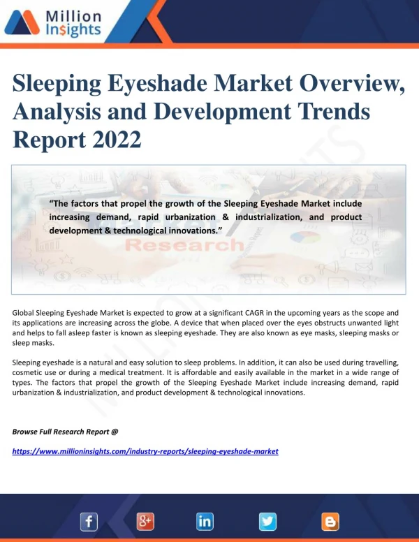 Sleeping Eyeshade Market Overview, Analysis and Development Trends Report 2022