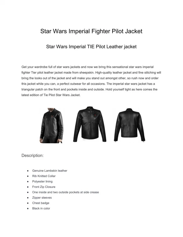 Star wars imperial fighter pilot jacket