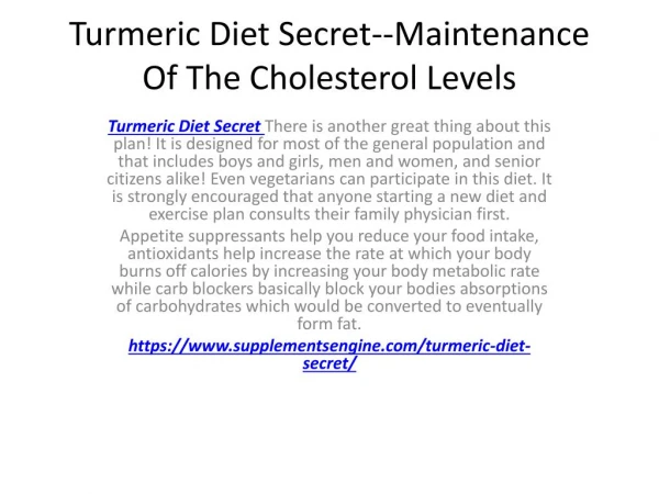 Turmeric Diet Secret--Lose Weight Faster & Easier