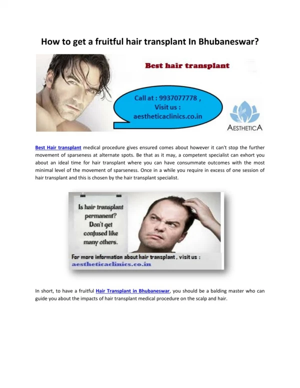How to get a fruitful hair transplant In Bhubaneswar