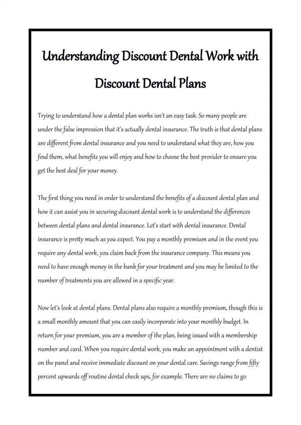 Understanding Discount Dental Work with Discount Dental Plans