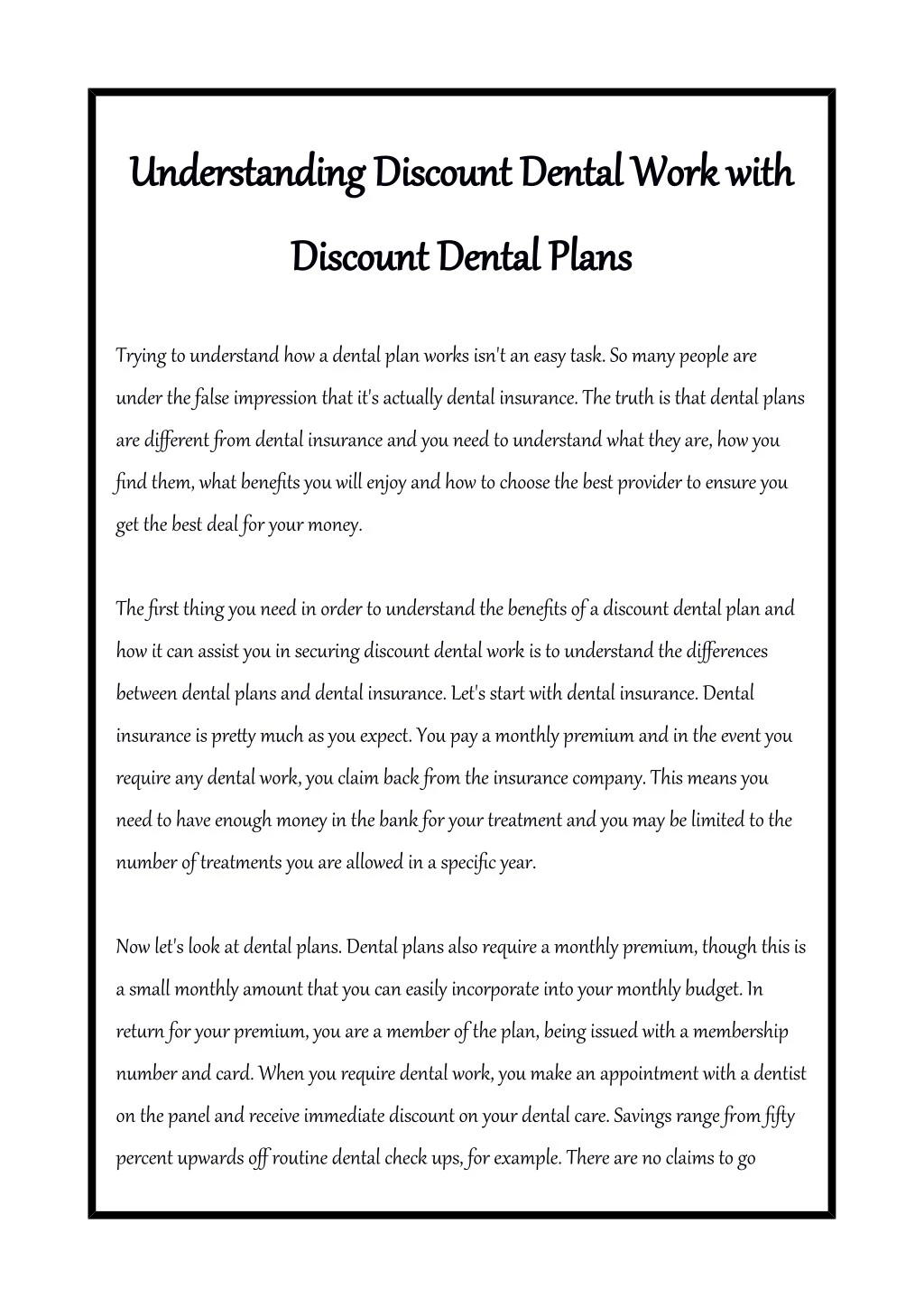 understanding discount dental work with