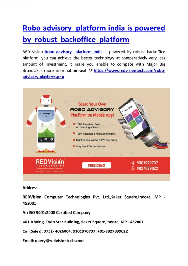 Robo advisory platform india is powered by robust backoffice platform