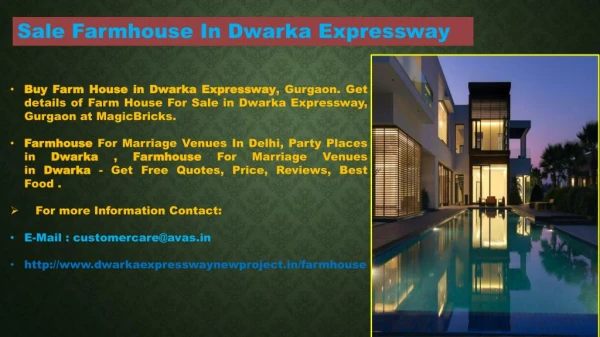 Sale Farmhouse In Dwarka Expressway