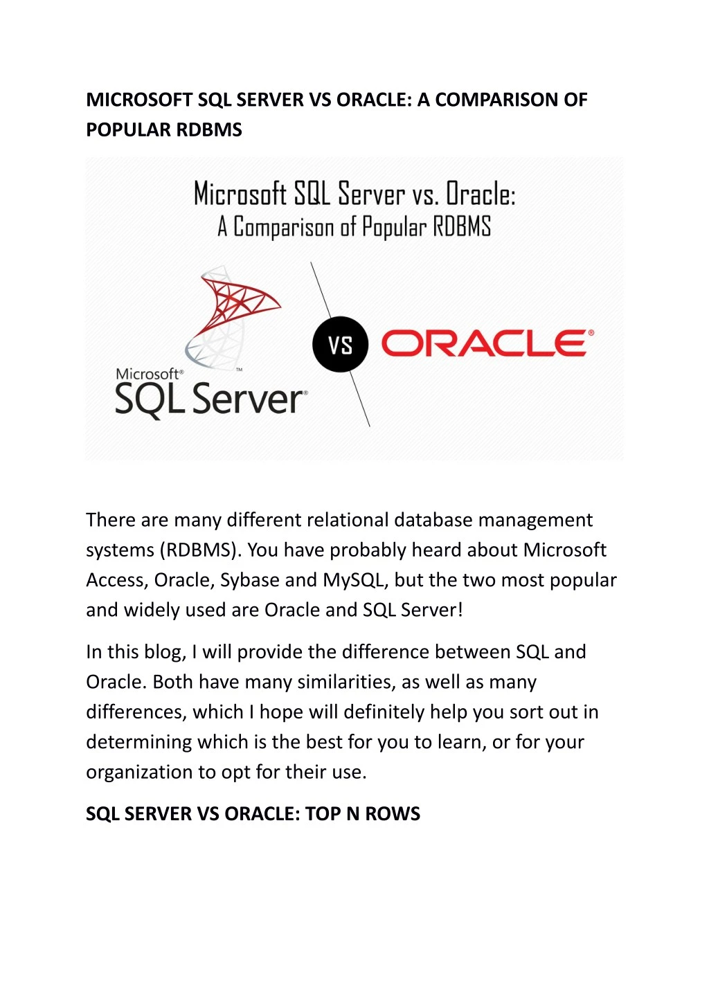 microsoft sql server vs oracle a comparison