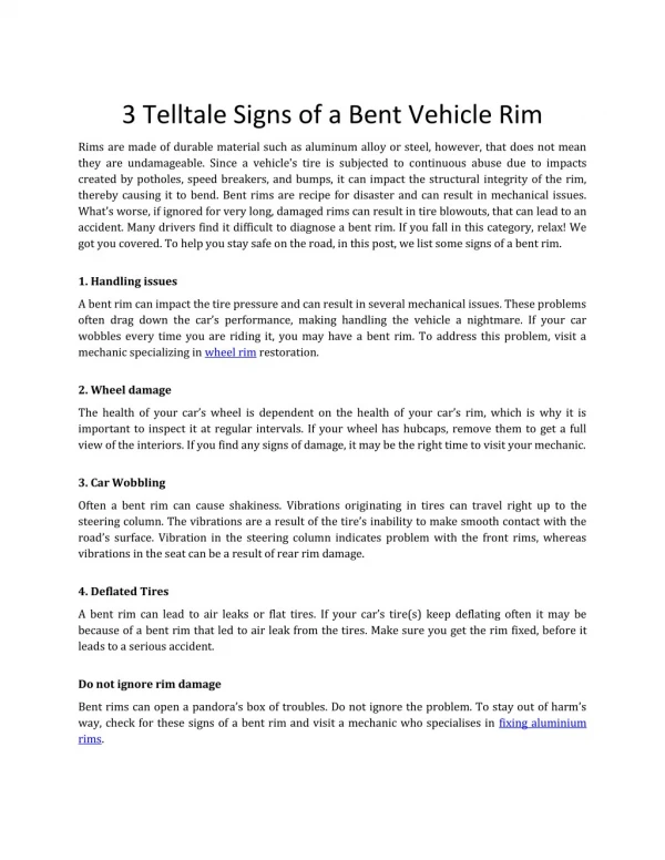 3 Telltale Signs of a Bent Vehicle Rim