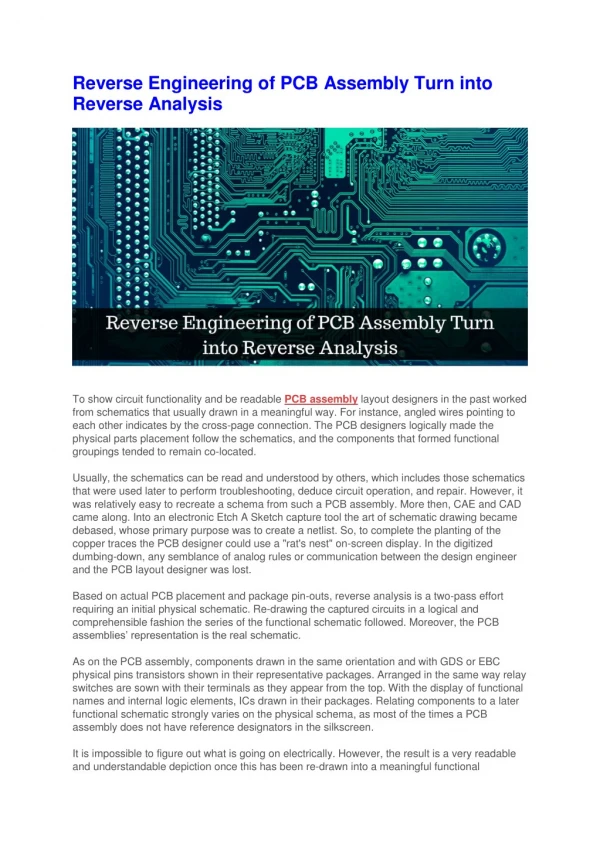 Reverse Engineering of PCB Assembly Turn into Reverse Analysis