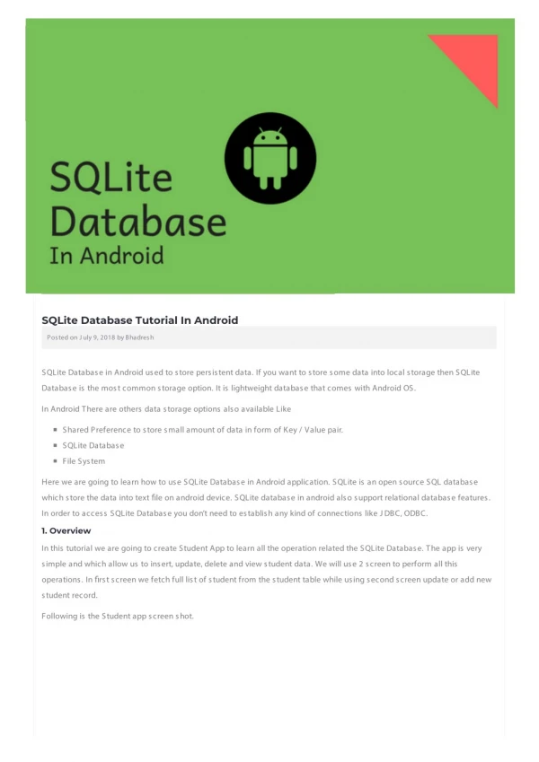 SQLite Database Tutorial In Android
