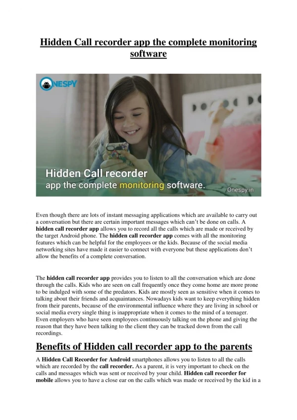 Hidden Call recorder app the complete monitoring software