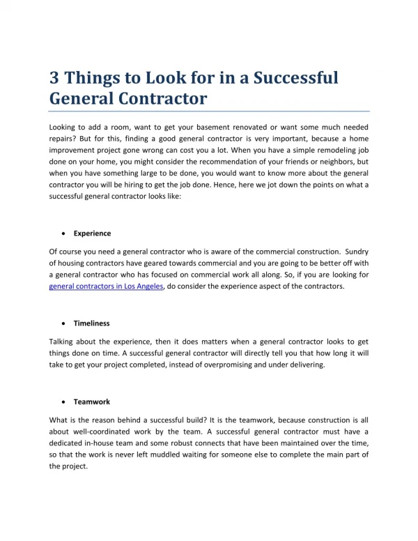 3 Things to Look for in a Successful General Contractor